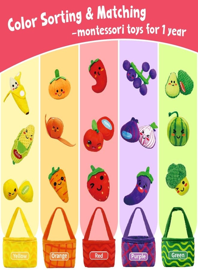 Kimicare Play Food for Toddlers 1-3, Play Food Set for Kids Plush Fruits Vegetables Basket Color Sorting Rattle, Squeaker & Crinkle Baby Sensory Toys Birthday Stocking Stuffers Gifts for Christmas 20PCS - Image 4